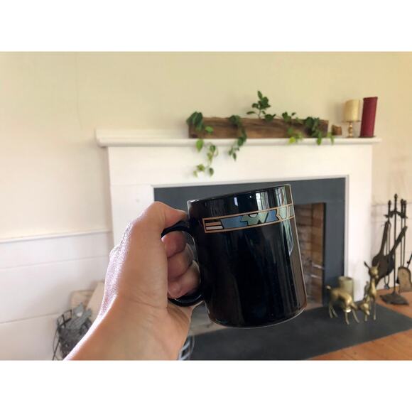 France Arcoroc Coffee Mug, Black Abstract Print Art Cup, Vintage Black French - Picture 7 of 10